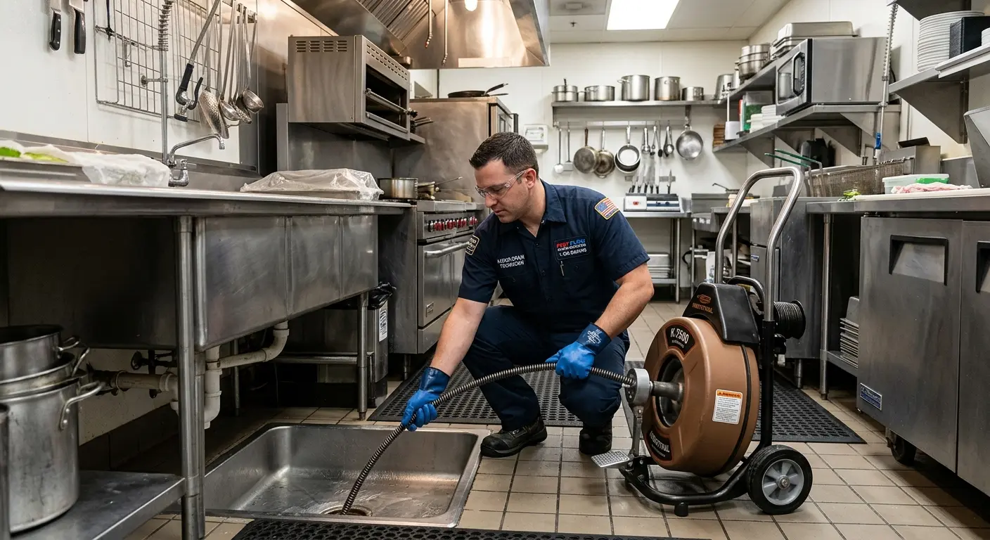 Commercial drain cleaning service in a restaurant kitchen in North Royalton