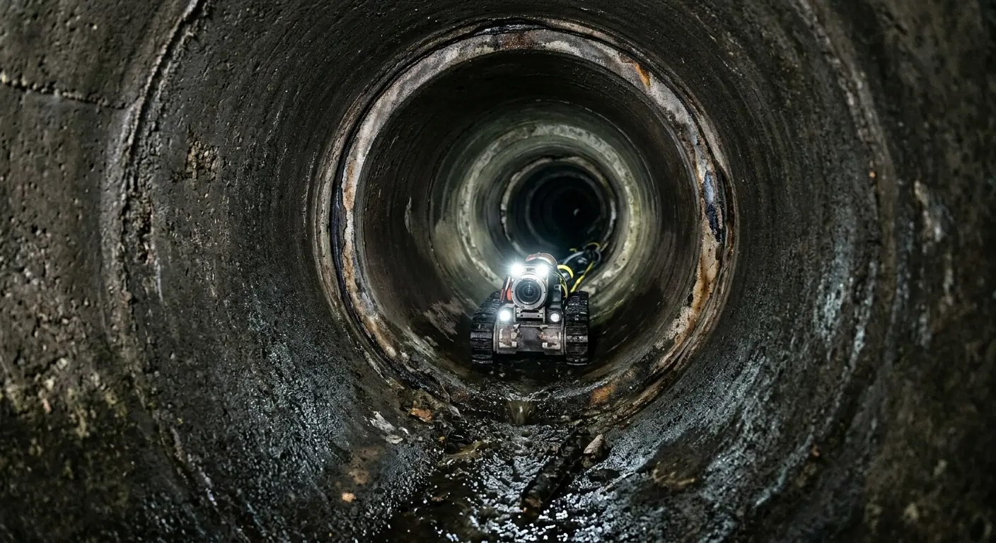 Robotic sewer camera inspecting pipe interior for Sewer Line Cleaning in North Royalton